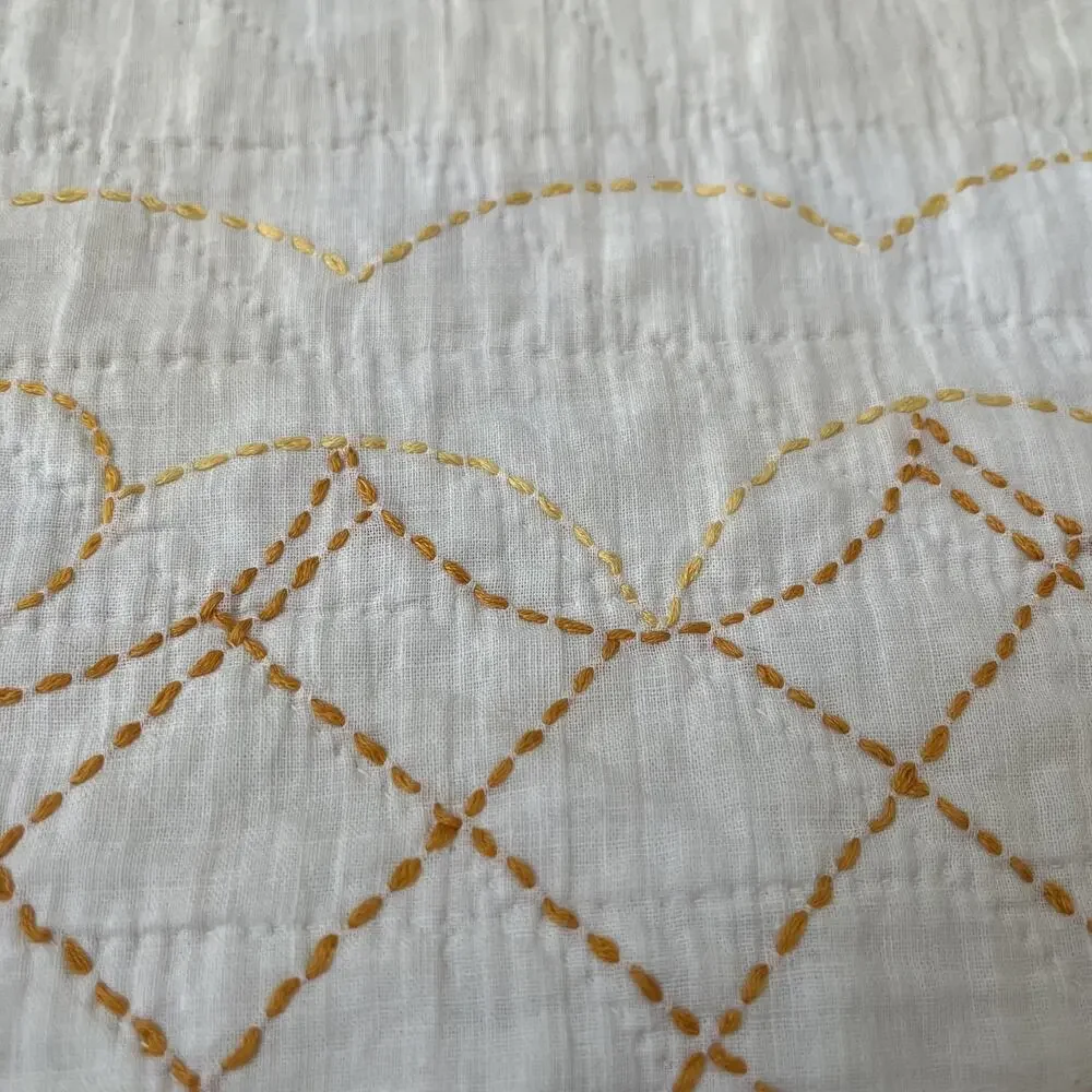 Handmade Hand Quilted Yellow Floral Embroidery Cotton Quilt Bedspread 75